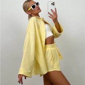 NWOT Yellow Women's Button Up Set